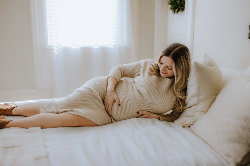 A Dreamy Studio Maternity Session in Downtown Macon 8 Emotional maternity photo of mother-to-be during calm studio session